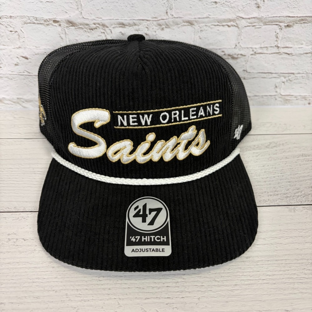 New Orleans Saints '47 Hitch Black Corduroy Rope Adjustable Snapback Mesh Hat